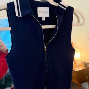 Pink Rose Navy Zip-Up Sleeveless Top